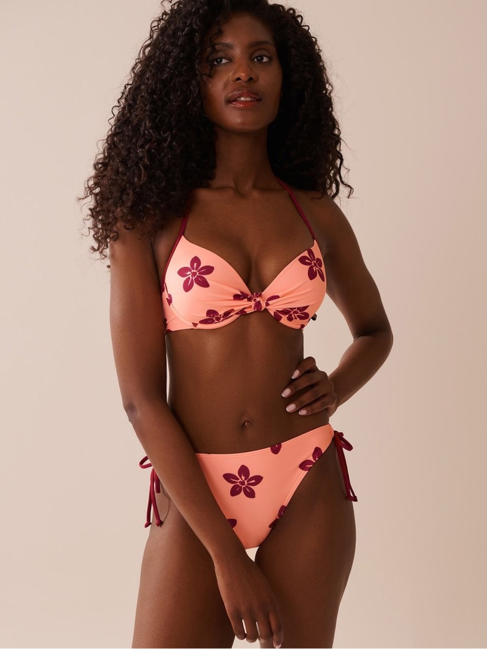 Coral Red Floral Bikini